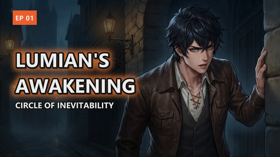 A cover made in Ravember: the bold title “Lumian's Awakening” over a scene from Circle of Inevitability, with an EP 01 badge